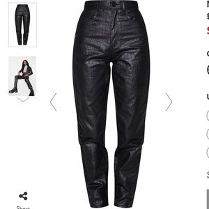 PrettyLittleThing Black Croc Coated Denim Mom Jeans, Size 10